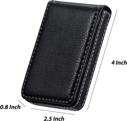 Outus 2 Pieces Business Card Holder, PU Leather Business Card Case Pocket Wallet with Magnetic Shut for Valentines Gift Men Women(Black and Coffee,Classic)