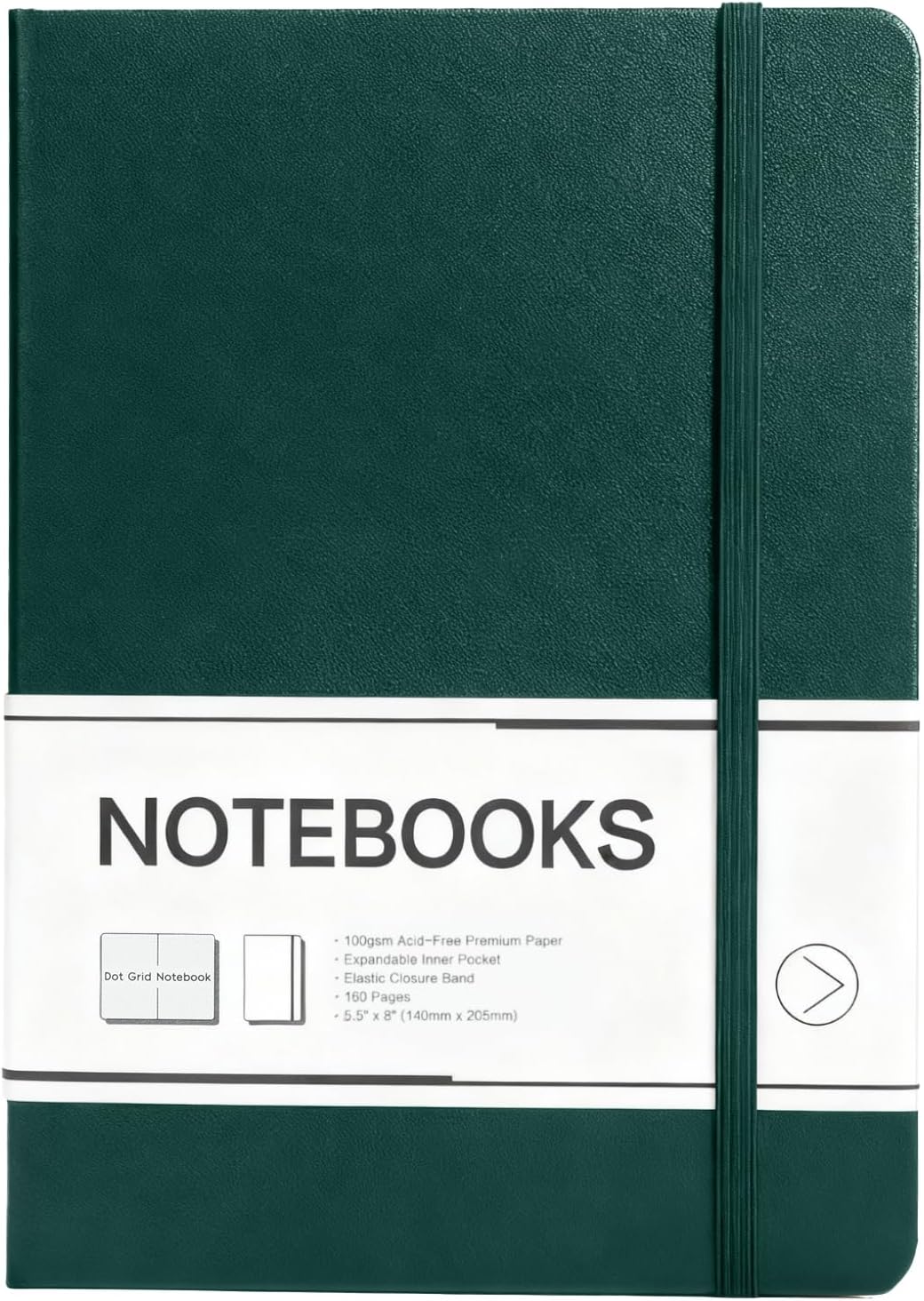 M&G Dotted Journal Notebook, 160 Pages, A5 Medium Size 5.6" x 8" for Men Women, 100GSM Thick College Ruled Paper Bullet Journal for Note Taking, Work & Office, Leather Hardcover, Green