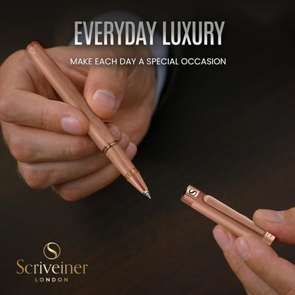 Scriveiner Midnight Blue Rollerball Pen - Stunning Blue Lacquer Luxury Pen, Chrome Finish, Schmidt Ink Refills, Men & Women, Professional, Executive Office, Nice Pen