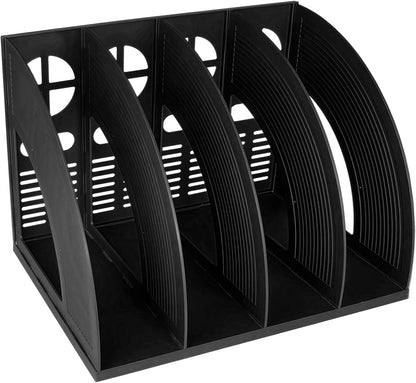 SAYEEC 2Pcs Magazine Holder Plastic File Sorter Binder Holder for Desk Folder Organizer Stand Book Shelf Dividers Vertical Filling Storage Rack Desktop Bookshelf Display Box for Office School (Black)
