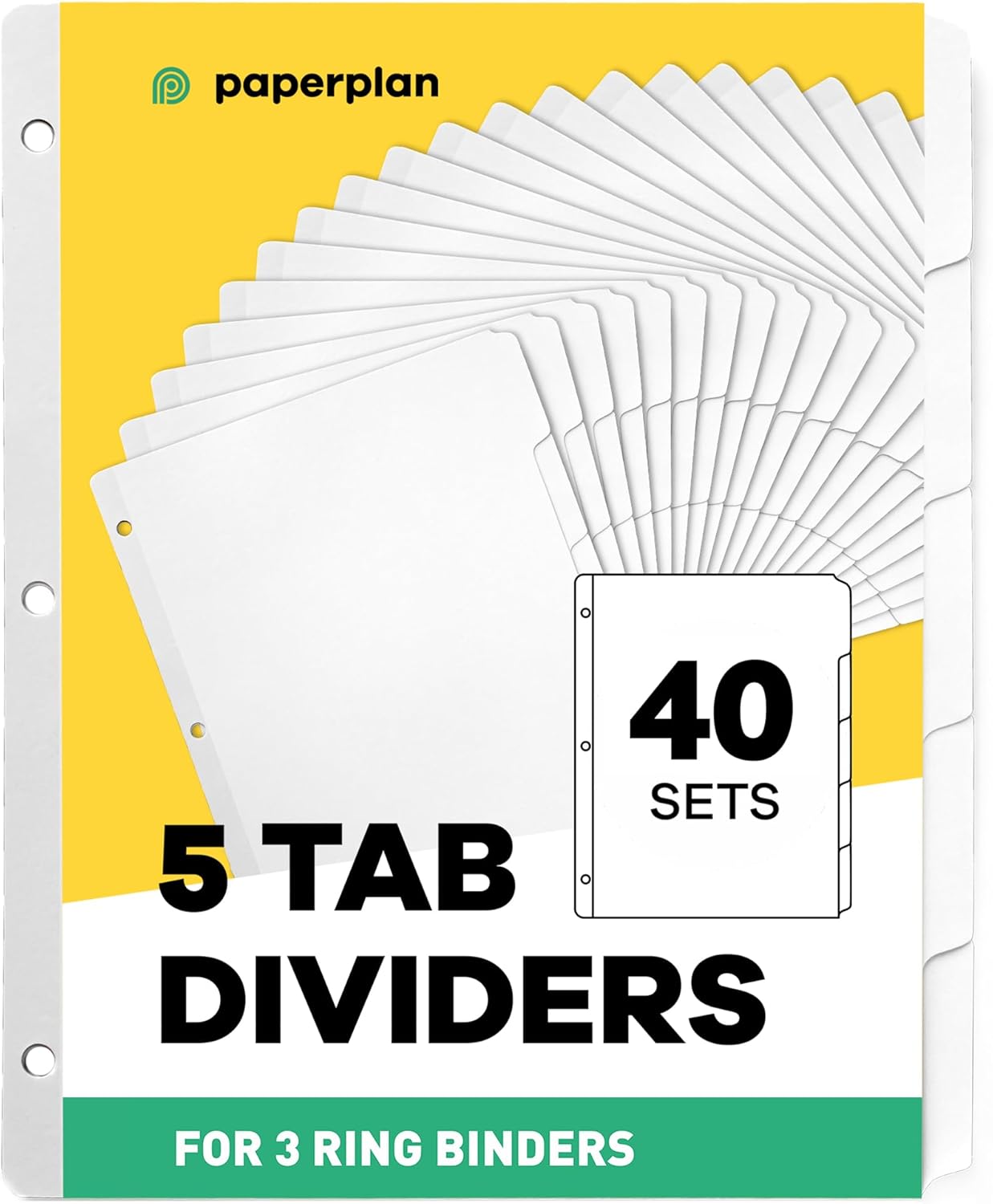 Binder Dividers with Tabs - (Set of 20) x 5 Tab Dividers for 3 Ring Binders, White, Reinforced Edge - Ideal for Keeping Your Documents Neat and Professional