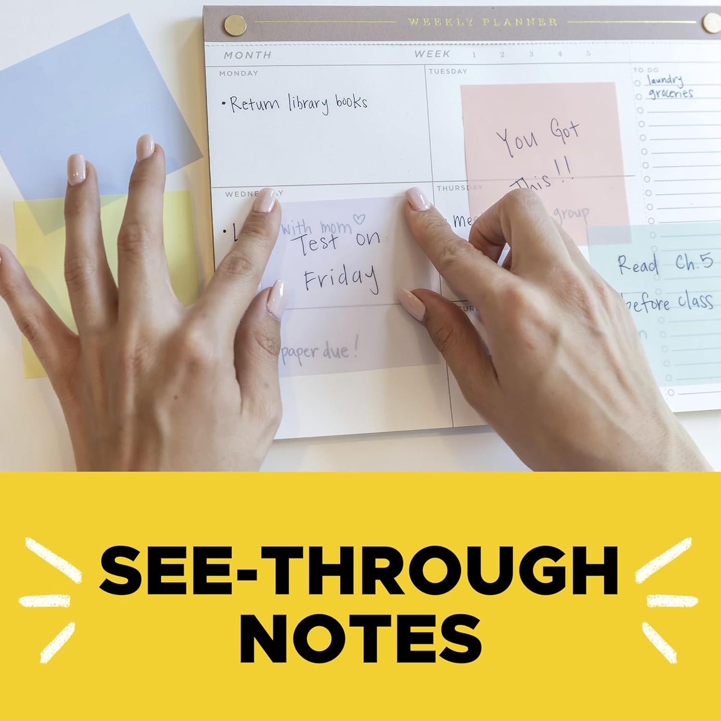 Post-it Transparent Notes, 2.8 in. x 2.8 in., Blue, Pink, Green and Orange Sticky Notes, School Supplies, Office Products, Great for Studying, 8 Pads