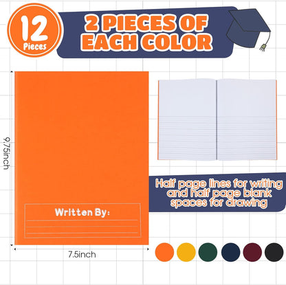Henoyso 12 Pcs Primary Composition Notebook K-2 Primary Journal, Notebook for Kids Supplies, Bulk Blank Writing Book for Kid to Write Draw Journal 60 Page (9.8″ X 7.5″,Light Color)