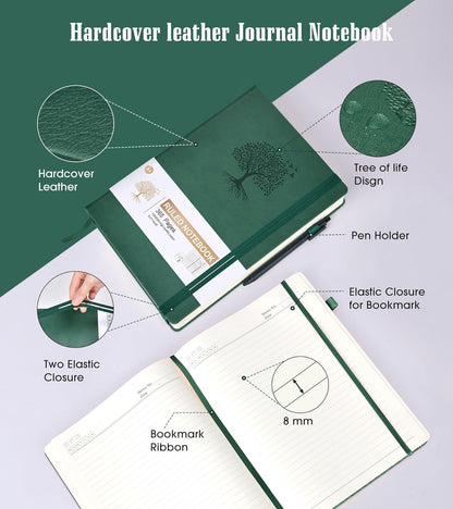 Lined Journal Notebook -365 Pages A5 Thick Journals for Writing Ruled Notebook, Hardcover Leather Journal for Women Men Daily Journal Notebook for Work, Note Taking, 100Gsm Lined Paper( 5.75'' X 8.38'' Green)