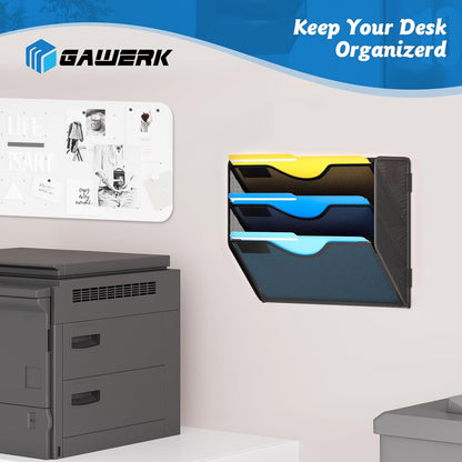 Gawerk 10-Tier Wall File Organizer Hanging Wall File Holder Wall Mount Paper Folder Organize, Mesh Magazine Document Mail Organizer Wall Organizer for Office School Home, Black