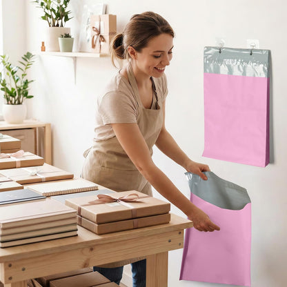 Fuxury Poly Mailers 14.5x19 Inch 50pc Shipping Bags for Small Business Mailing Envelopes for Clothing,Self Seal Shipping Envelopes Waterproof Poly bags Durable Packaging Bags Light Pink