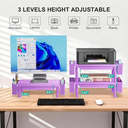 WALI Computer Monitor Stand for Desk, Adjustable Laptop Riser, Desk Monitor Stand Underneath Storage for Office, Home, School Supplies (STT003), 1 Pack, Black