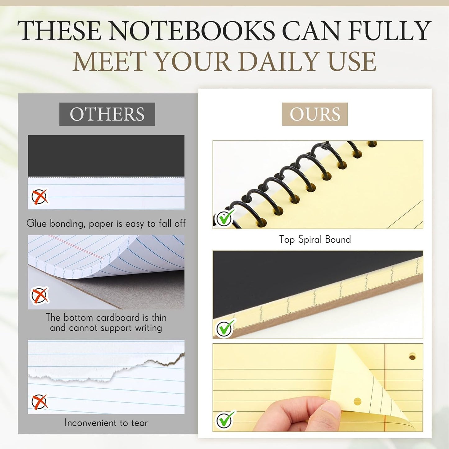 MotiMind 10 Pack 8.5" x 11" Top Spiral Notebook with 3 Hole Punched Morandi Colors Legal Pads College Ruled Notepad 50 Sheets Hard Cardboard Paper Wirebound Notepad for Office School Business