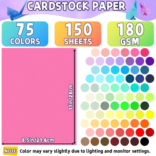 75 Colors Colored Cardstock Paper Bulk 300 sheets 8.5 x 11", Assorted Construction Paper,180 GSM Card Stock Printer Paper for Scrapbooking, Certificates, Invitations, Card Making, DIY Crafts
