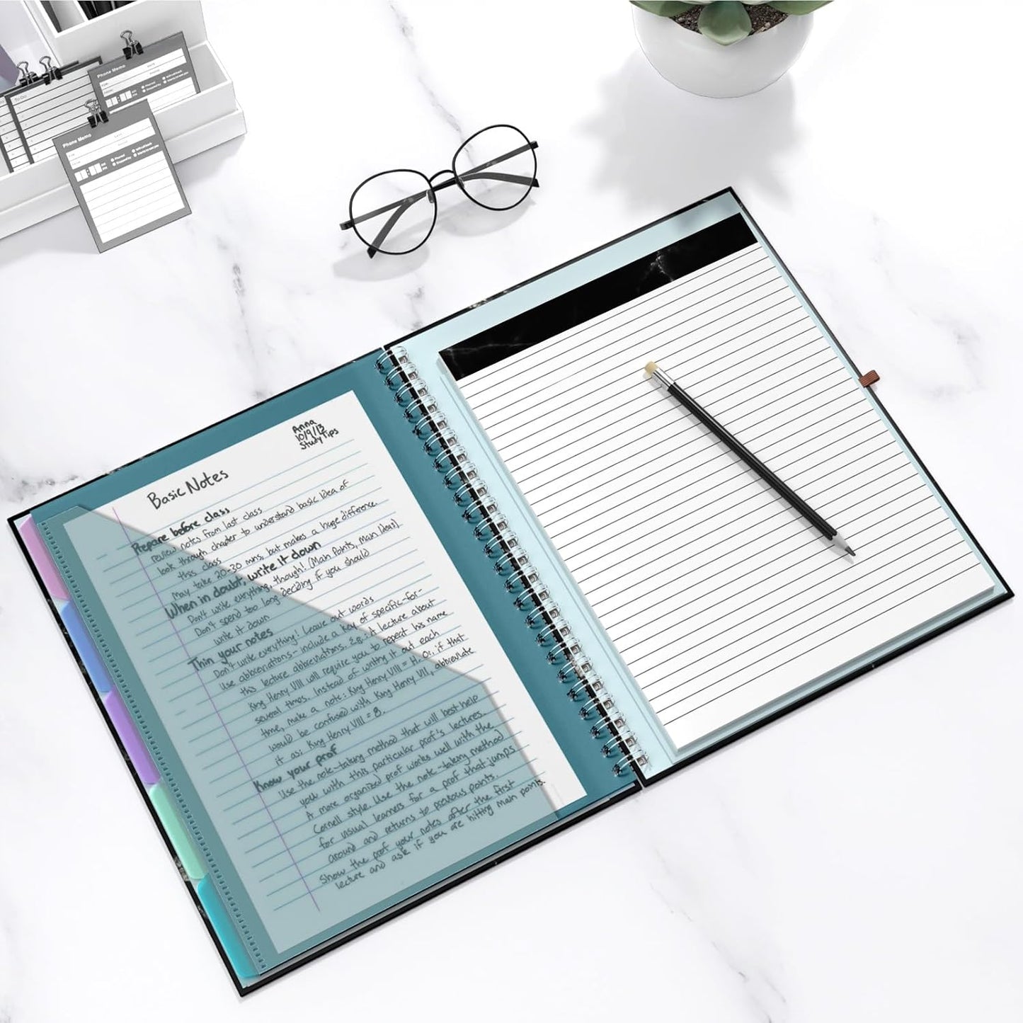 Hongri Clipboard Folio with Refillable Lined Notepad, 8.5 x 11 Folders with Storage 10 Pockets, Spiral Portfolio, Size 12.8X 9.7 in, Office & School Supplies, Skeleton