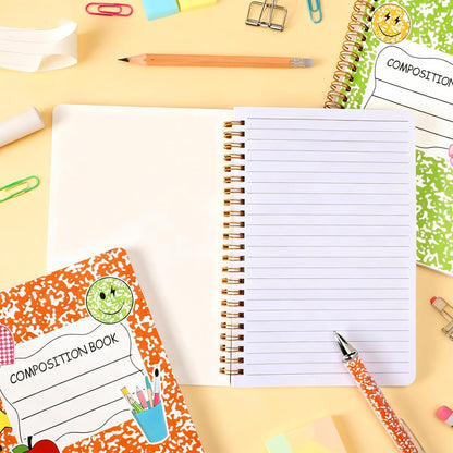 Resurhang 6 Pack A5 Composition Notebook Marble Spiral Notebooks Preppy Cute Aesthetic Hardcover Ruled Composition Books with Ballpoint Pens for School Day Classroom Prize, 5.8 x 8.3 Inch