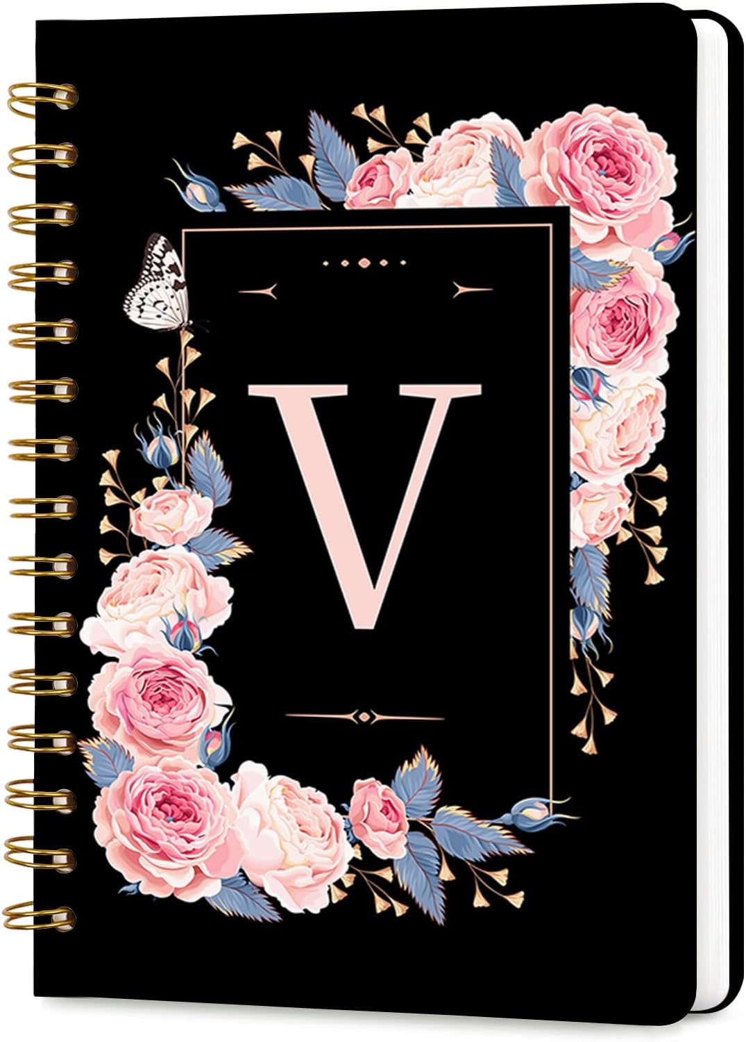 Lined Spiral Journal Notebook, A5 College Ruled Spiral Notebook for Women, Hardcover with Elegant Design for Work and Note-Taking, 5.5 * 8.25 inch, 160 Pages, Letter T