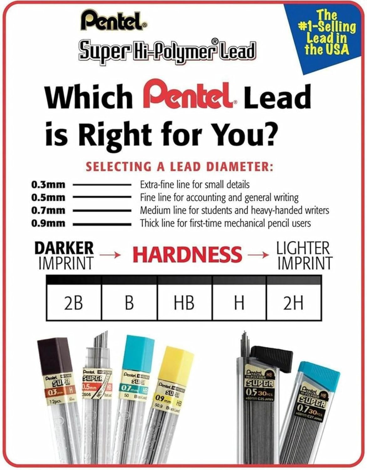 Pentel C27BPHB3K6 Super Hi-Polymer Lead Refills, 0.7mm, HB, Black, 30 per Tube (Pack of 3 Tubes)