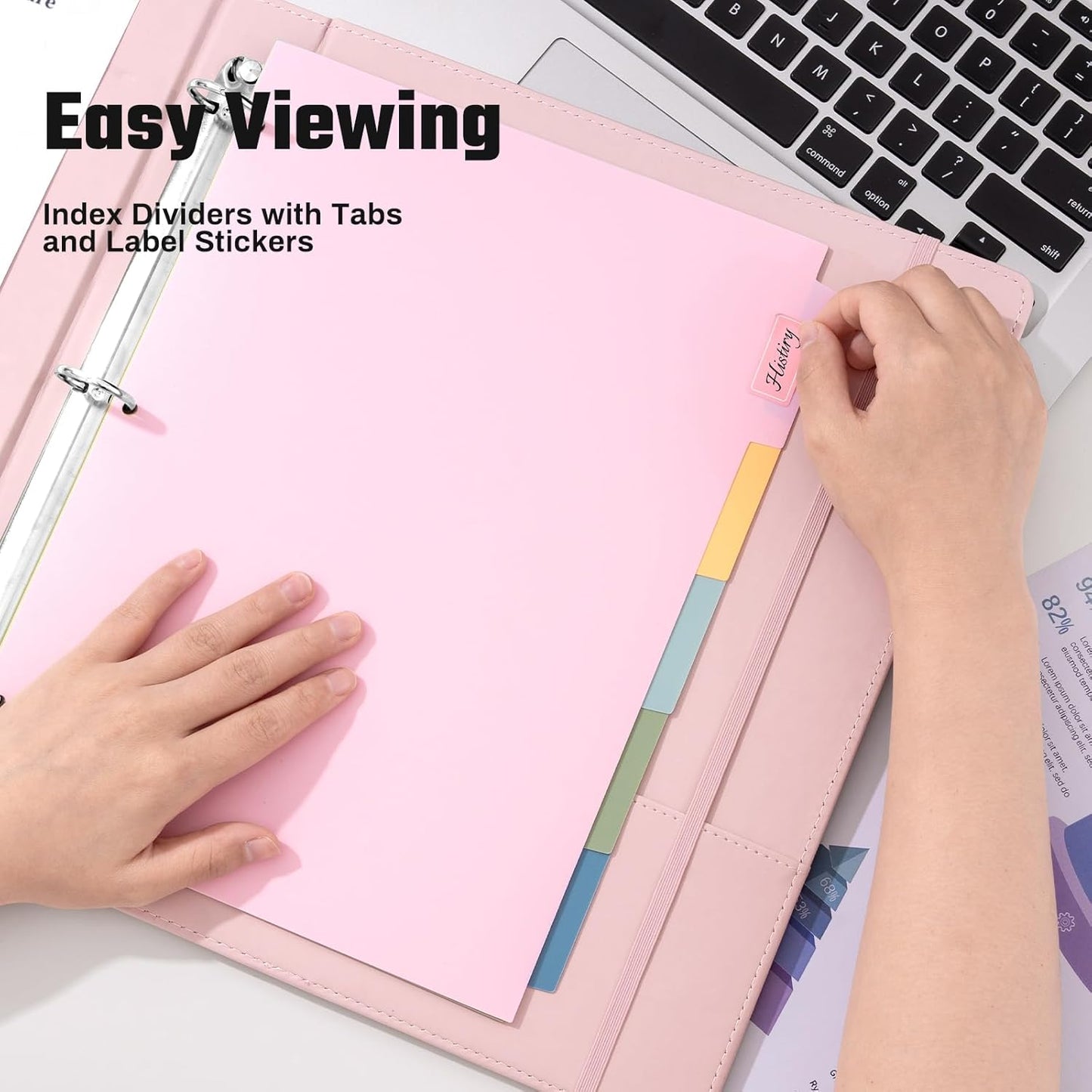 Aesthetic 3 Ring Binder 1 Inch Cute Three Round Rings Binders with Dividers Suitable for 8.5 x 11 Letter Size Paper Loose Leaf Binder with 2 Pockets for School Work