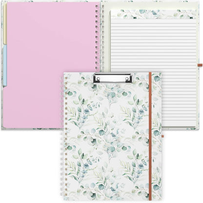 Rimilak Spiral Clipboards Folio with Refillable Lined Notepad, 14.5 x 9.8 In, Hardcover Cover with 5 Interior Pockets, Elastic Band and Pen Loop Series. Cute Stylish Clipfolio, Daisy Flower