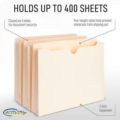 Manila File Jackets, Flat-No Expansion, Letter Size, Reinforced Straight-Cut Tab, 10 Pack