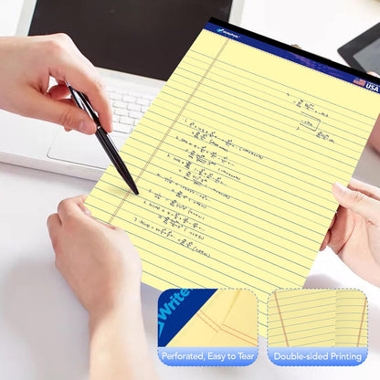 6 Pack Legal Note Pads Wide Ruled 8.5" x 11" Writing Pads (50 Sheets/Pad) White Recycled Paper Micro-Perforated Notepad Hard Back Notepads for Office & School Supplies - Made in USA