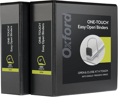Oxford 3 Ring Binders, Durable Binders for School and Office, 4 Inch, ONE-Touch Easy Open D Rings, View Binder Covers, 4 Interior Pockets, PVC-Free, Holds 880 Sheets, Blue, 2 Pack (79922)