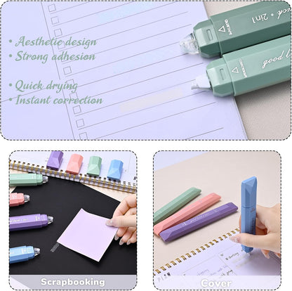 Temiary 4 Pcs 2 in 1 White Correction Tape and Double Sided Roller Set, Aesthetic Smooth Pull Out Tapes with Adhesive Glue Tape Roller Runner for School Office Supplies (Pink)