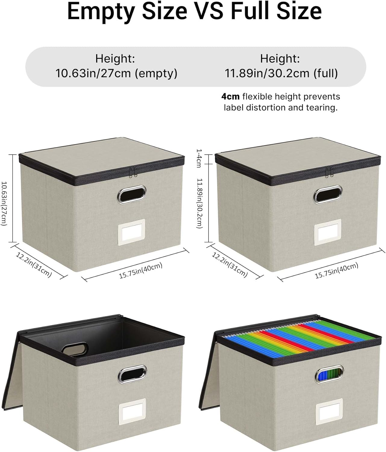 Oterri 2 Pack File Organizer Boxes with Lids, File Box with Mesh Pockets, Document Organizer Box for File Folders Letter Size, Zippers Filing Box for Home, Office, School (Green, Without Folders)
