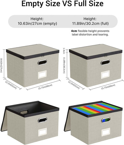 Oterri 2 Pack File Organizer Boxes with Lids, File Box with Mesh Pockets, Document Organizer Box for File Folders Letter Size, Zippers Filing Box for Home, Office, School (Green, Without Folders)