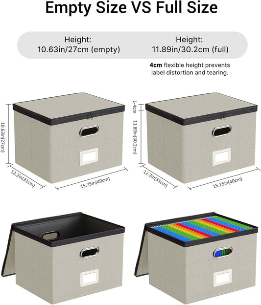 Oterri 2 Pack File Organizer Boxes with Lids, File Box with Mesh Pockets, Document Organizer Box for File Folders Letter Size, Zippers Filing Box for Home, Office, School (Green, Without Folders)