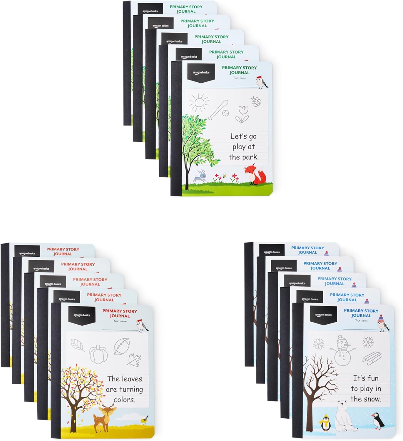 Amazon Basics Primary Composition Notebook, Extra Wide 1/2" Ruled Lines, 9.75" x 7.5", 100 Sheets, Multiple Colors, 15-Pack