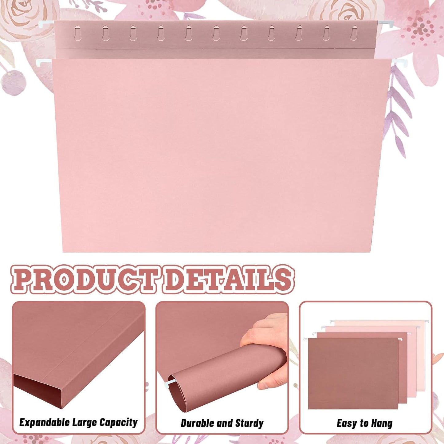 Whaline 36 Pack Dusty Pink Hanging File Folders Letter Size 4 Colors Pink File Pockets with Tab for Home Office Classroom Supplies, 9.2 x 12.8 Inch