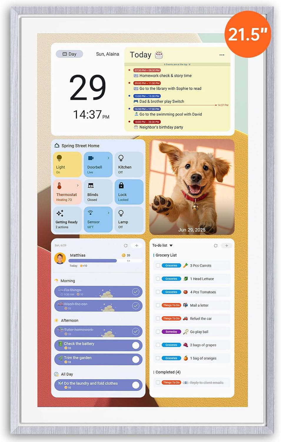 Apolosign 21.5-inch Digital Calendar : Dual Mode Smart Wall Planner, No Subscription, Install Apps, Sync Calendars, Electronic Touchscreen Interactive Display for Family Schedules, Chore Chart (Teak)