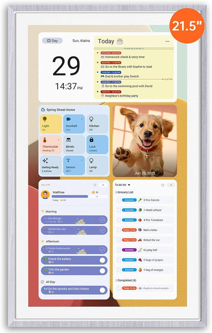 Apolosign 21.5-inch Digital Calendar : Dual Mode Smart Wall Planner, No Subscription, Install Apps, Sync Calendars, Electronic Touchscreen Interactive Display for Family Schedules, Chore Chart (Teak)