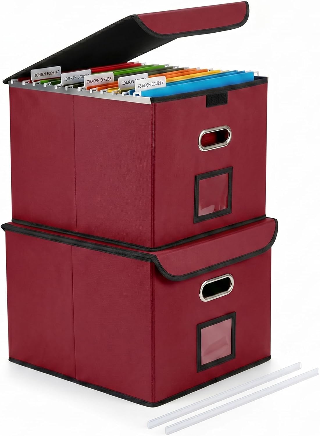 CADONO File Organizer Box with Lid, Large Hanging File Folder Organizer with Plastic Slide, Collapsible Portable Filing Storage Boxes for Office/Decor/Home (Black, 14.9 x 12.59 x 10.8 inch)
