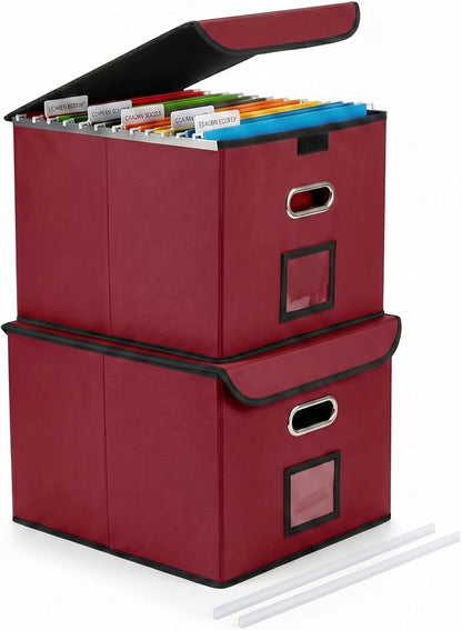 CADONO File Organizer Box with Lid, Large Hanging File Folder Organizer with Plastic Slide, Collapsible Portable Filing Storage Boxes for Office/Decor/Home (Black, 14.9 x 12.59 x 10.8 inch)