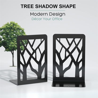 MaxGear Book Ends Tree Design Modern Bookends for Shelves, Non-Skid Book Holder, Heavy Duty Metal Book Storage for Books/CDs, Decorative Book Stopper for Home, 7 x 4.7 x 3.5”, Black,2 Pair/4 Pieces