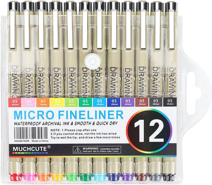 Muchcute Extra Fine Point Writing Pens:6 Black 0.25mm Ultra Thin Micron Pen 01 No Bleed Bible Journaling Study Supplies Annotation Smooth Waterproof Micro Line Tip Fineliner Gel Felt Ink Markers Stuff