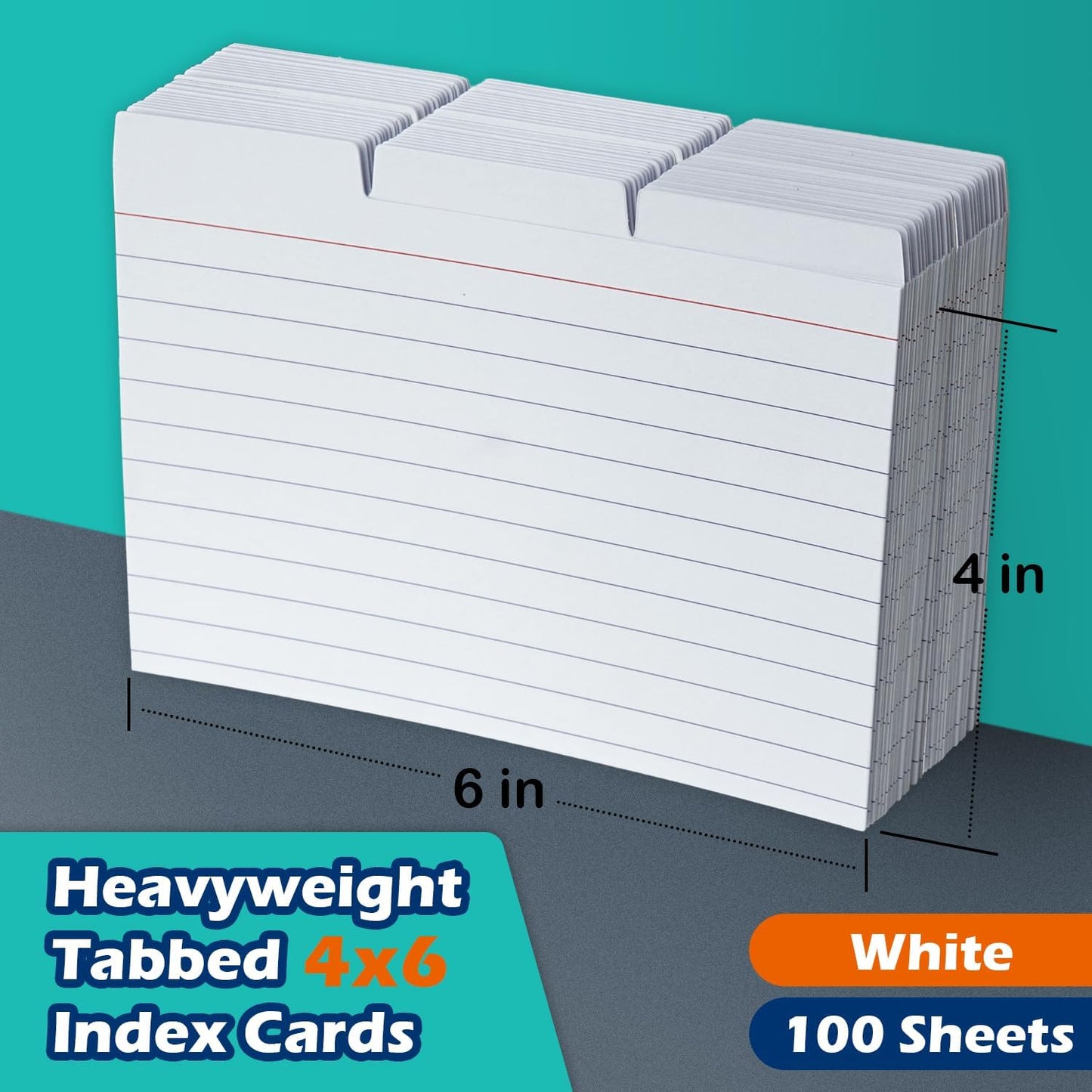 100 Pack Tabbed Index Cards 4x6 Lined Index Card Dividers with Tabs 4" x 6", Colored, 220 GSM Thick Paper