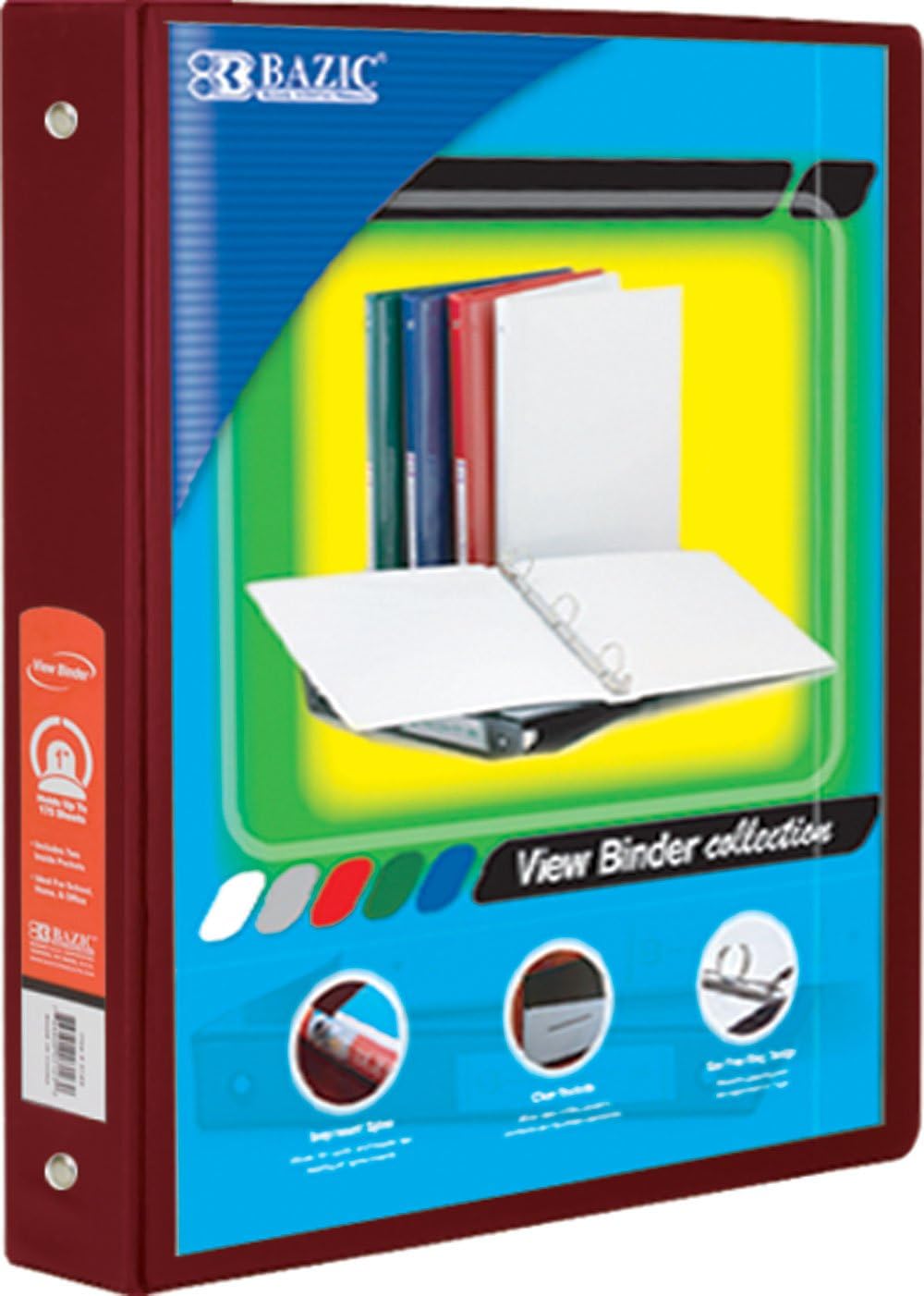 BAZIC 4140 1.5" Burgundy 3-Ring View Binder w/2-Pockets