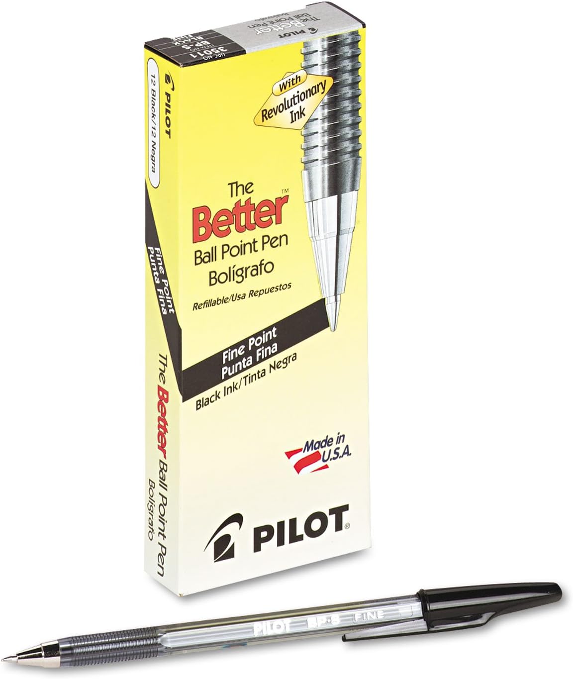 PILOT The Better Ball Point Pen Refillable Ballpoint Stick Pens, Medium Point, Blue Ink, 12-Pack (36711)