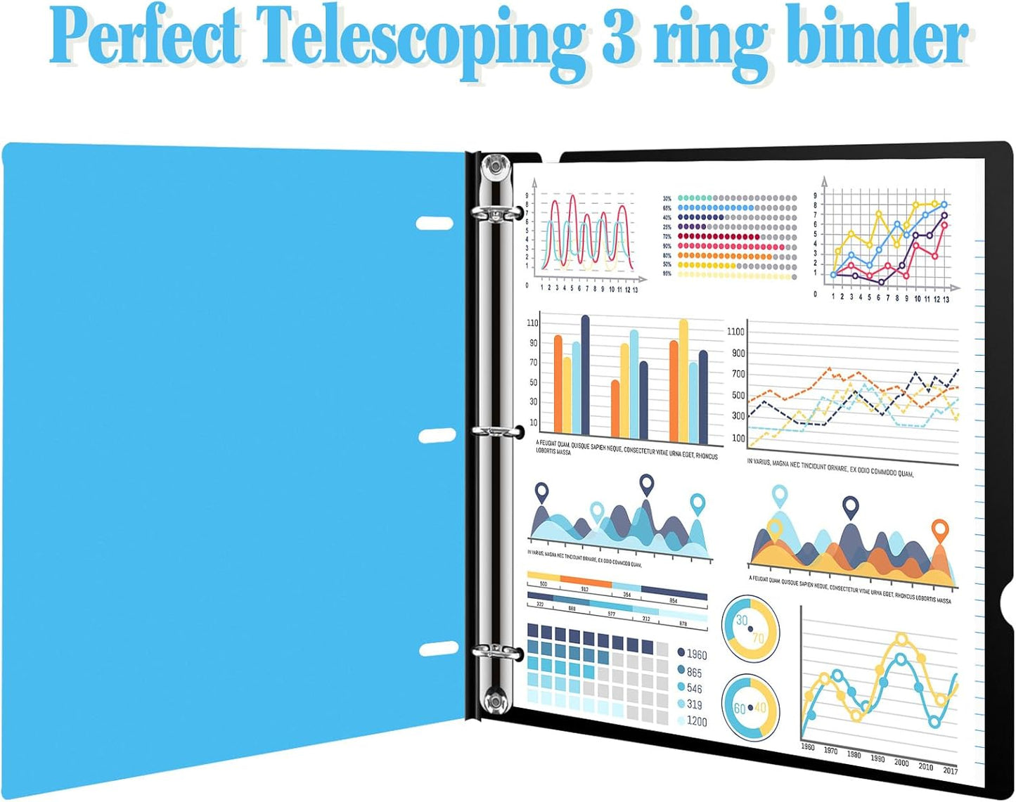 INFUN Telescoping 3 Ring Binder - 4PCS, Portable Plastic 3 Ring Binder with Telescoping Spine, Binders with Foldable Front Cover Holds 8.5"x11" Paper for School, Office, Homes