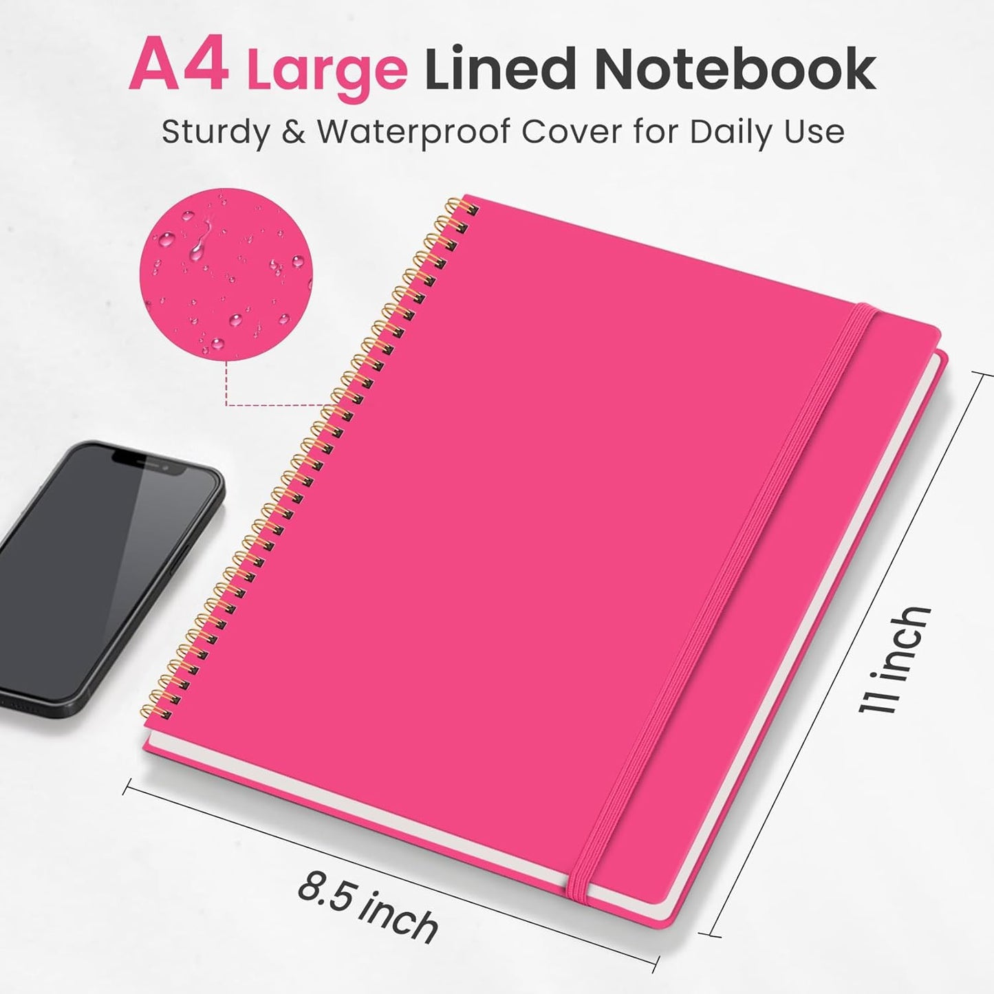Taja Spiral Lined Notebook, 8.5"x11" Notebooks for Work, Large A4 Journal for Women & Men, College Ruled Journaling Notebook for Writing, Plastic Cover Spiral Journal, Green