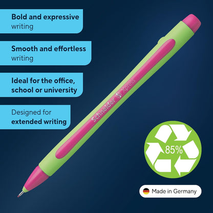 Schneider Xpress Premium Fineliner, 0.8 mm Porous Point, Light Green Barrel, Blue Ink, Box of 10 Pens (190003)