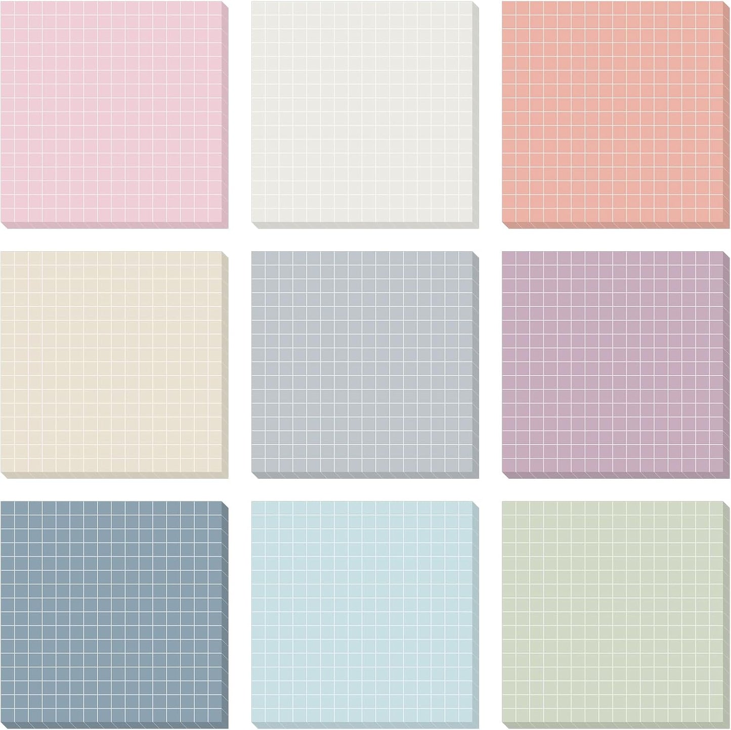 Jecery 9 Pack 4 x 6 Inch Grid Sticky Notes Self Adhesive Memo Pad Cute Graph Paper Self Stick Note Pads with Grid Lines for Gifts Office Supplies, 270 Sheets(Soft Colors)