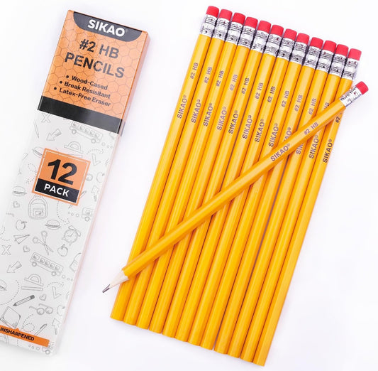 Pencils, 12Pack Number #2 HB Wood Pencils with Erasers for Kids Sketching Drawing, Classroom Must Haves Essentials for Teachers, School Supplies