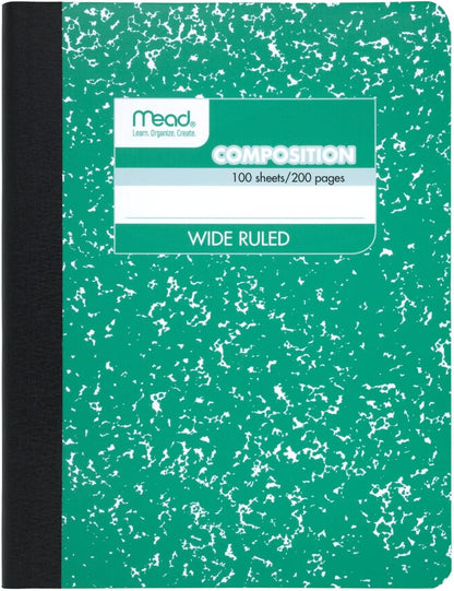 Mead Composition Notebook, 12 Pack, Wide Ruled Paper, 7-1/2" x 9-3/4", 100 Sheets per Comp Book, Colors Will Vary (963759)