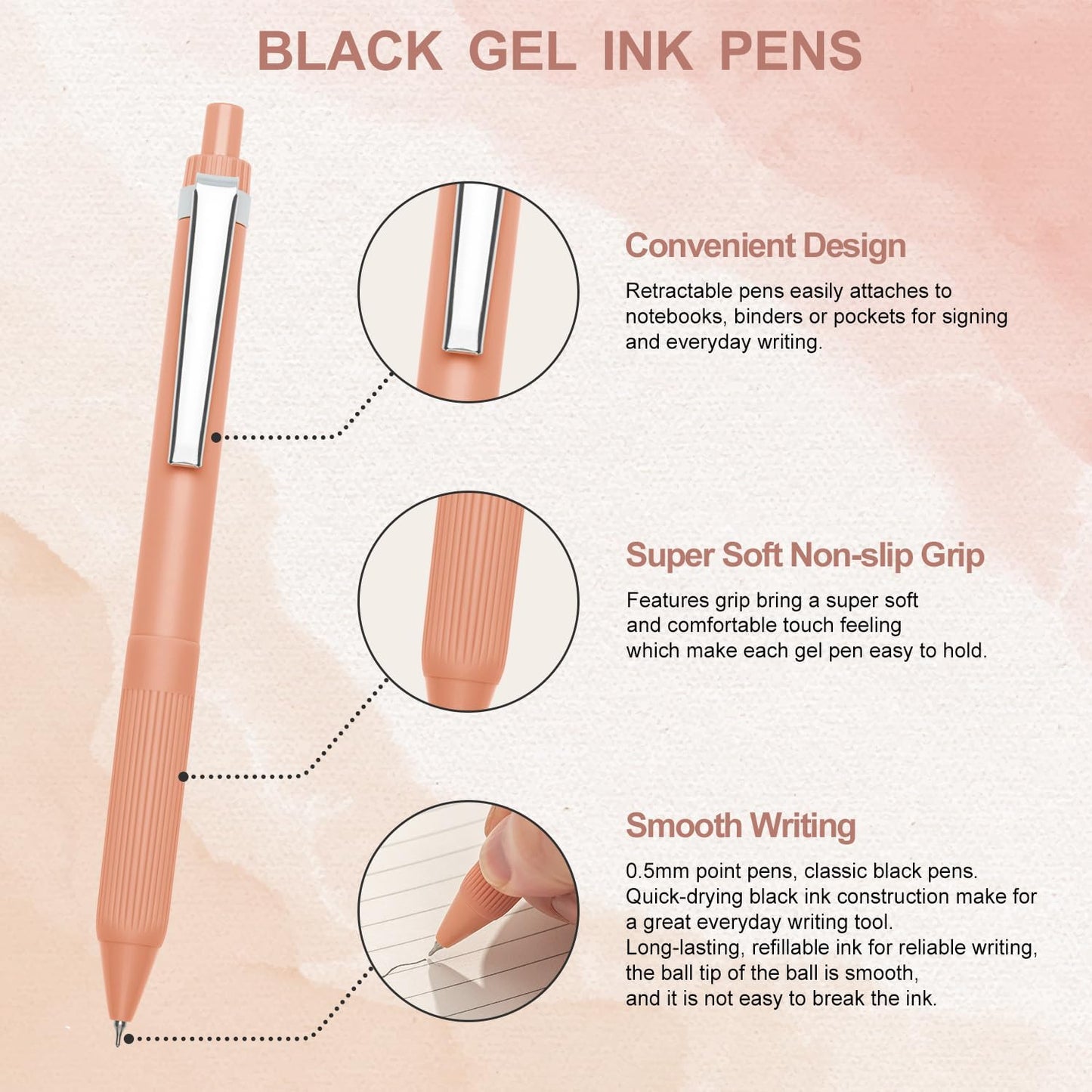 Linbsunne Gel Pens Black Ink Pens for Office 0.5mm Fine Point Pens Smooth Writing Retractable Work Pen (12-count)