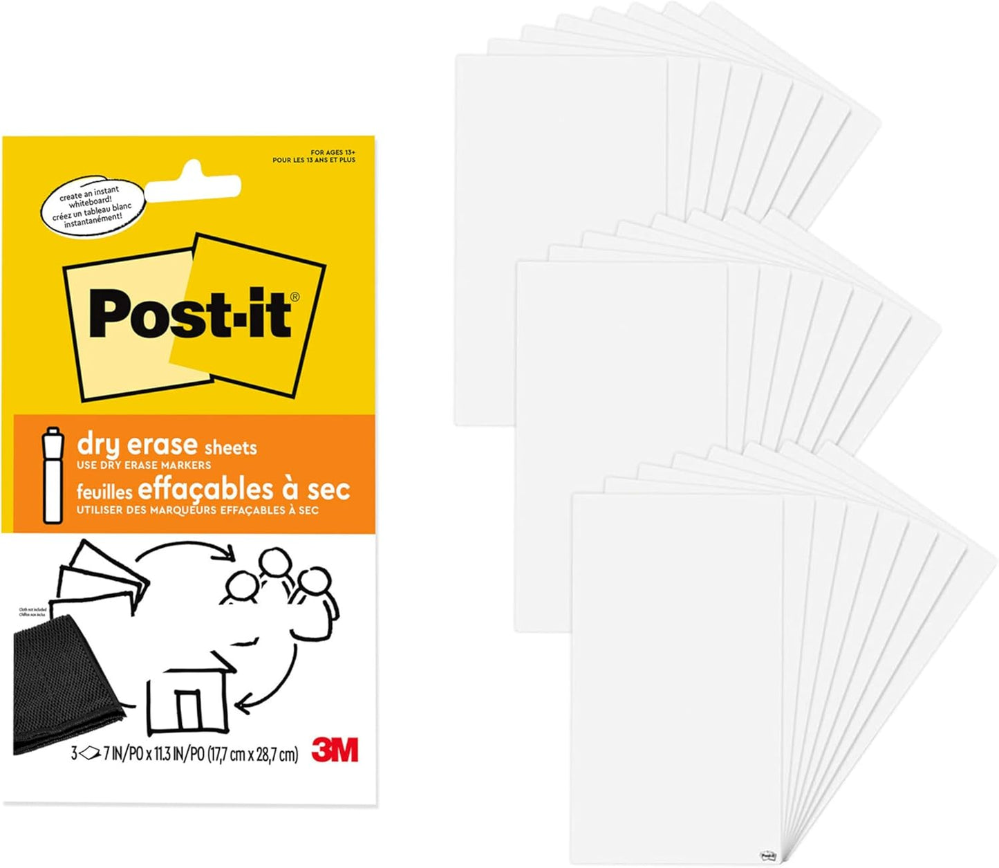 Post-it Dry Erase Sheets, 7 in x 11.3 in, 3 Sheets, Sticks Securely and Removes Cleanly (DEFSHEETS-3PK)