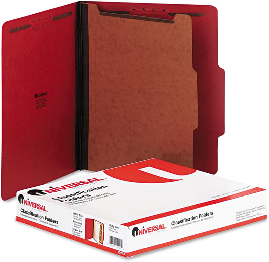 Universal 10203 Pressboard Classification Folders, Letter, Four-Section, Ruby Red (Box of 10)