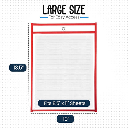 Essex Wares - 6 Pack, Assorted, Dry Erase Pocket Document Protectors, 10" Wide x 13.5" Tall- Dry Erase Clear Plastic Sleeves - Reusable & Easy Erase Plastic Invoice Holders, Water-Resistant & Durable