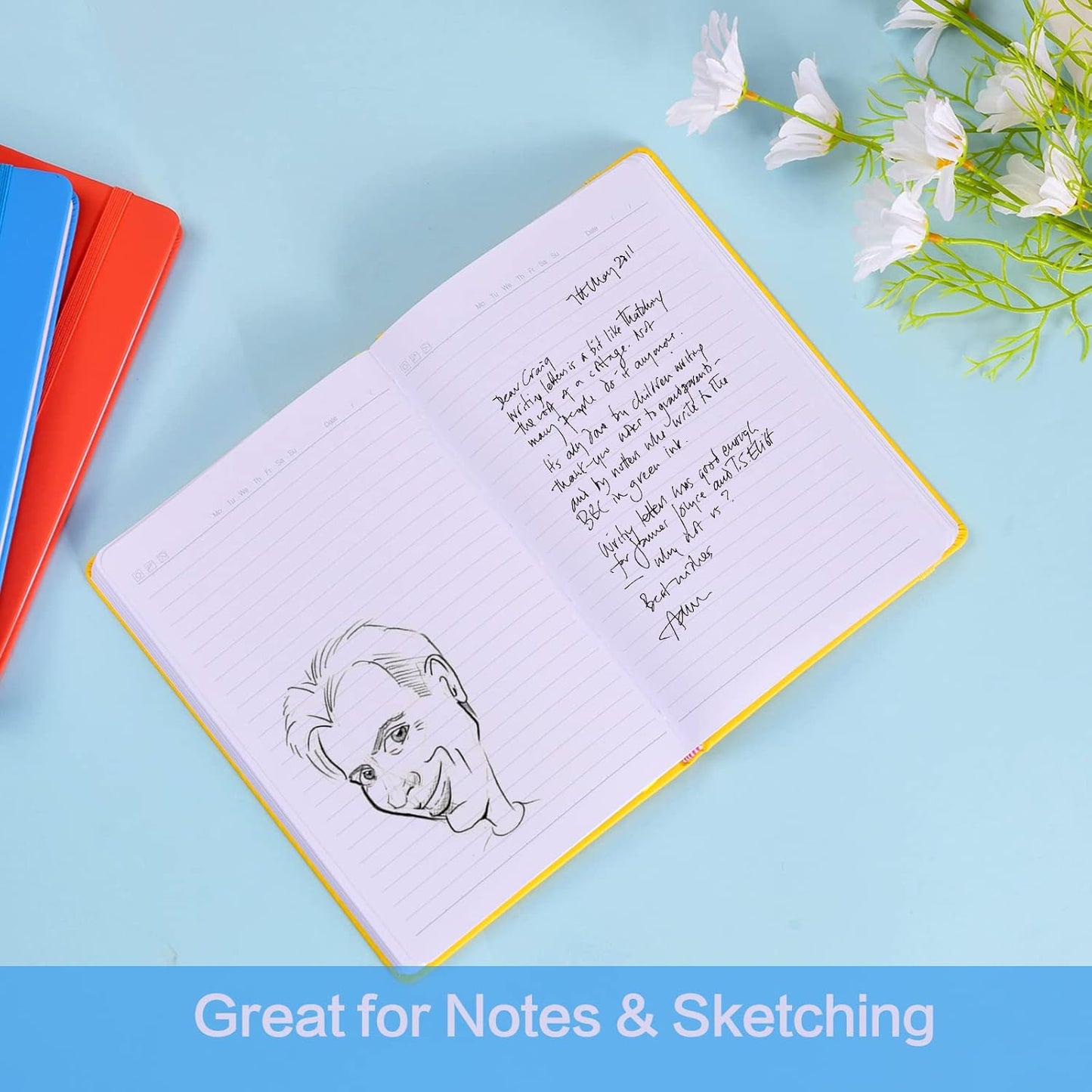 SUIN Hardcover-Journal-Notebooks, A5 Lined Journals Notebook for Writing 200 Pages, 8.2 x 5.5 inch, Classic Ruled Notebooks for Work/Travel/College (Black- 1 Pack)