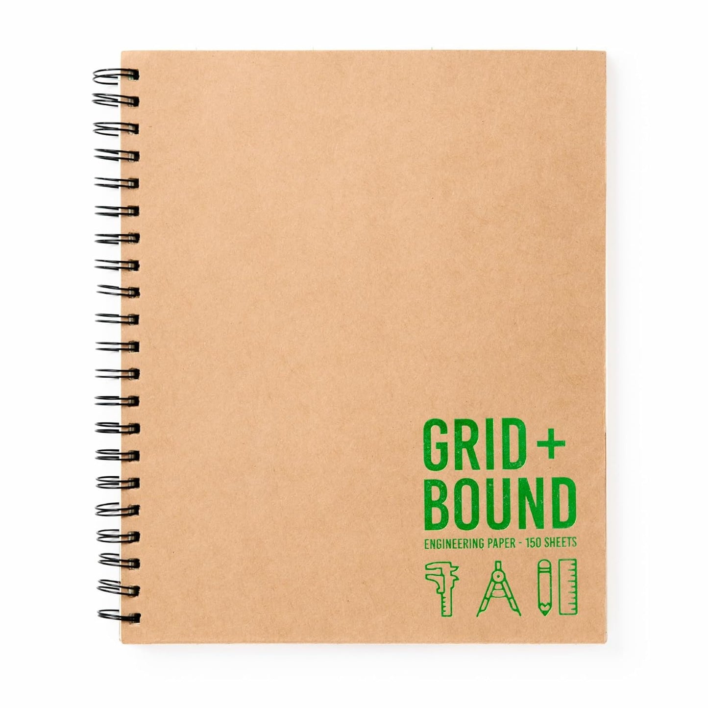 Grid+Bound Engineering Notebook, Spiral-Bound, 2 Pack, 8.5" x 11", Green Tint, Margin Front, 5x5 Graph Back, 150 Sheets per Notebook