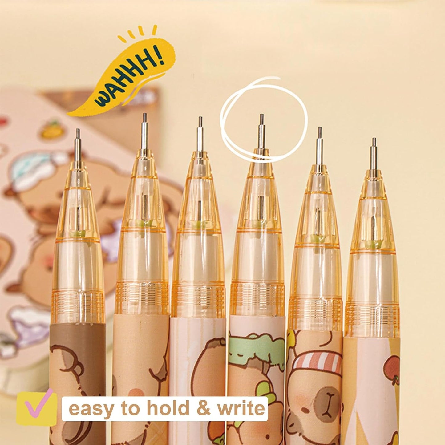 MOZXIRZ 4 Pcs Cute Mechanical Pencils with Top Eraser 0.5mm Cartoon Space Mechanical Pencil School Pencil for Women (6pcs Space)